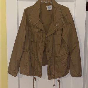khaki utility jacket with adjustable string